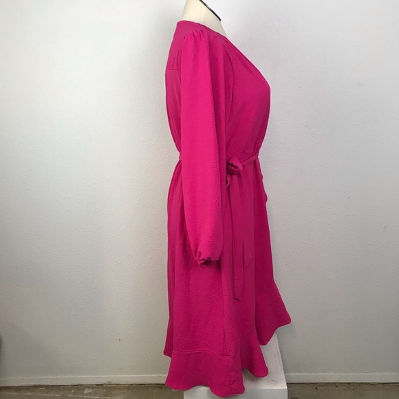 Luxology Wrap Dress Women’s Size XL Color Pink Ruffles V-Neck Long Sleeve Hi-Low - Picture 4 of 15